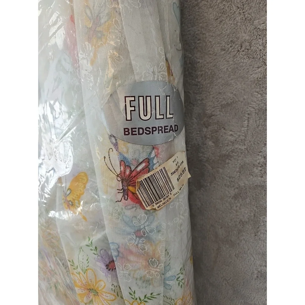 Quilted Cottage Core Country‎ Butterflies Flowers Full Ruffled Bedspread 80s